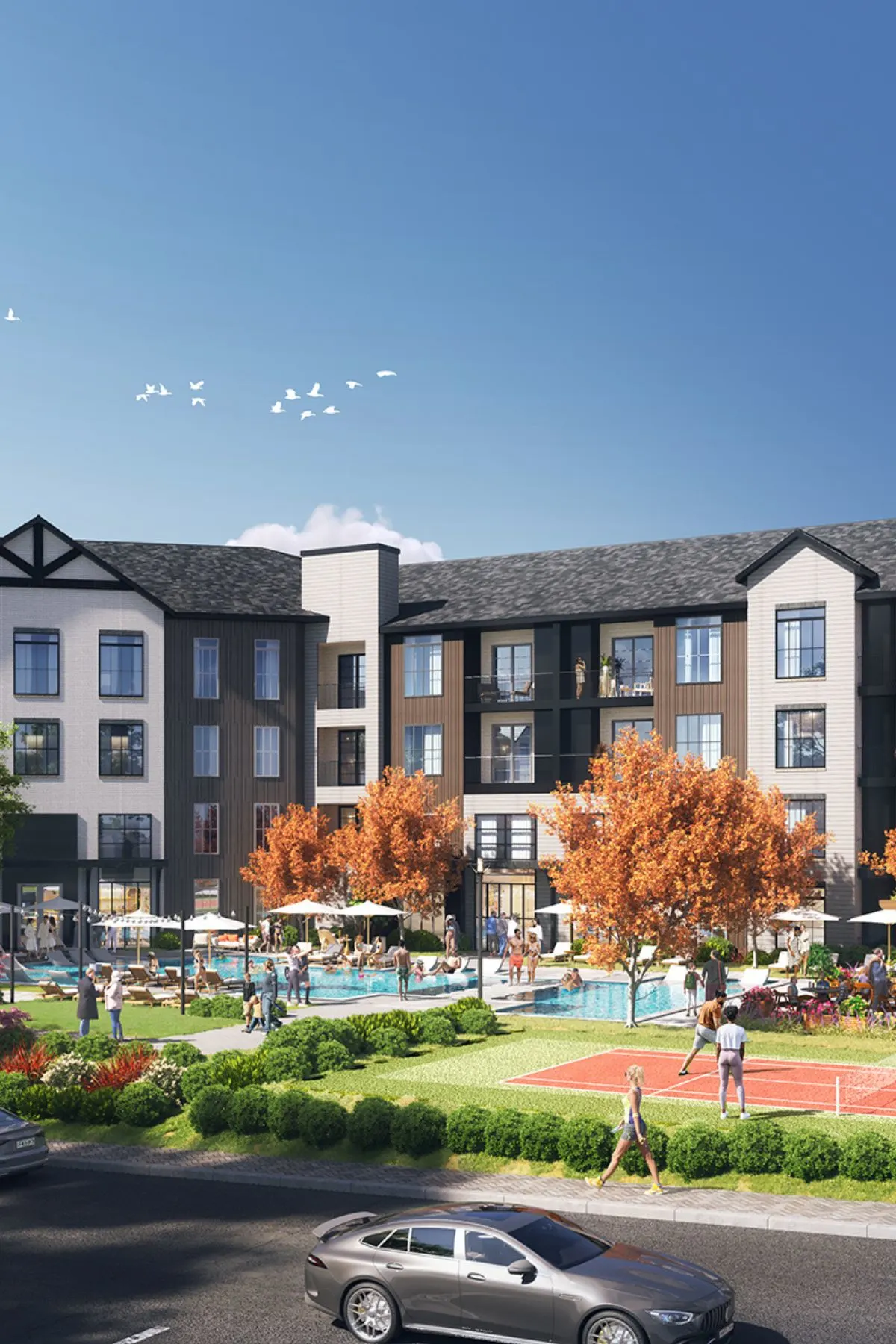 Resort-style pool at The Wayne apartments